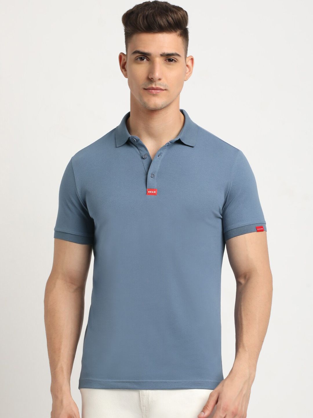 THE BEAR HOUSE Polo Collar Short Sleeves Slim Fit T-shirt