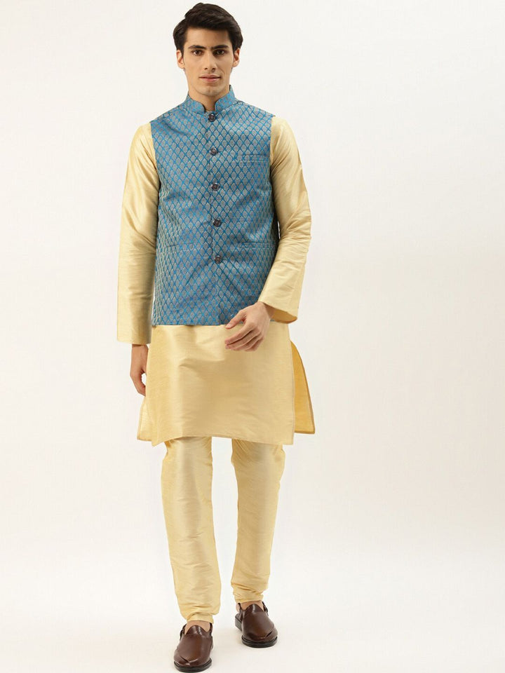 SOJANYA Mandarin Collar Regular Kurta With Churidar & Nehru Jacket