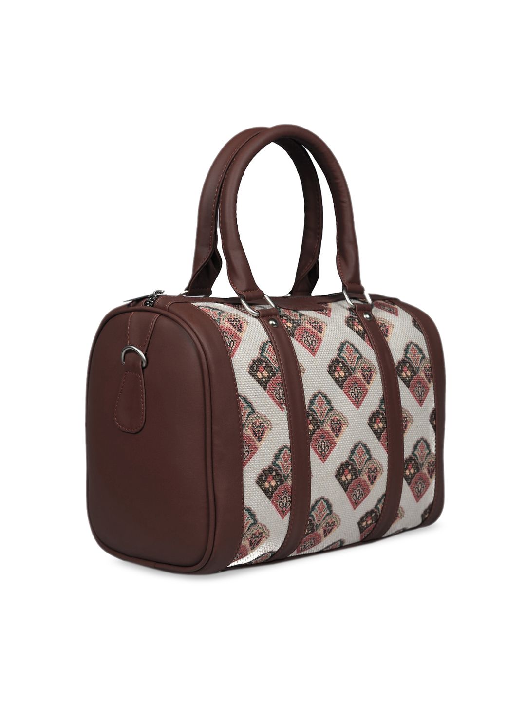 ZOUK Women Off White & Brown Seashell Motif Printed Handheld Bag