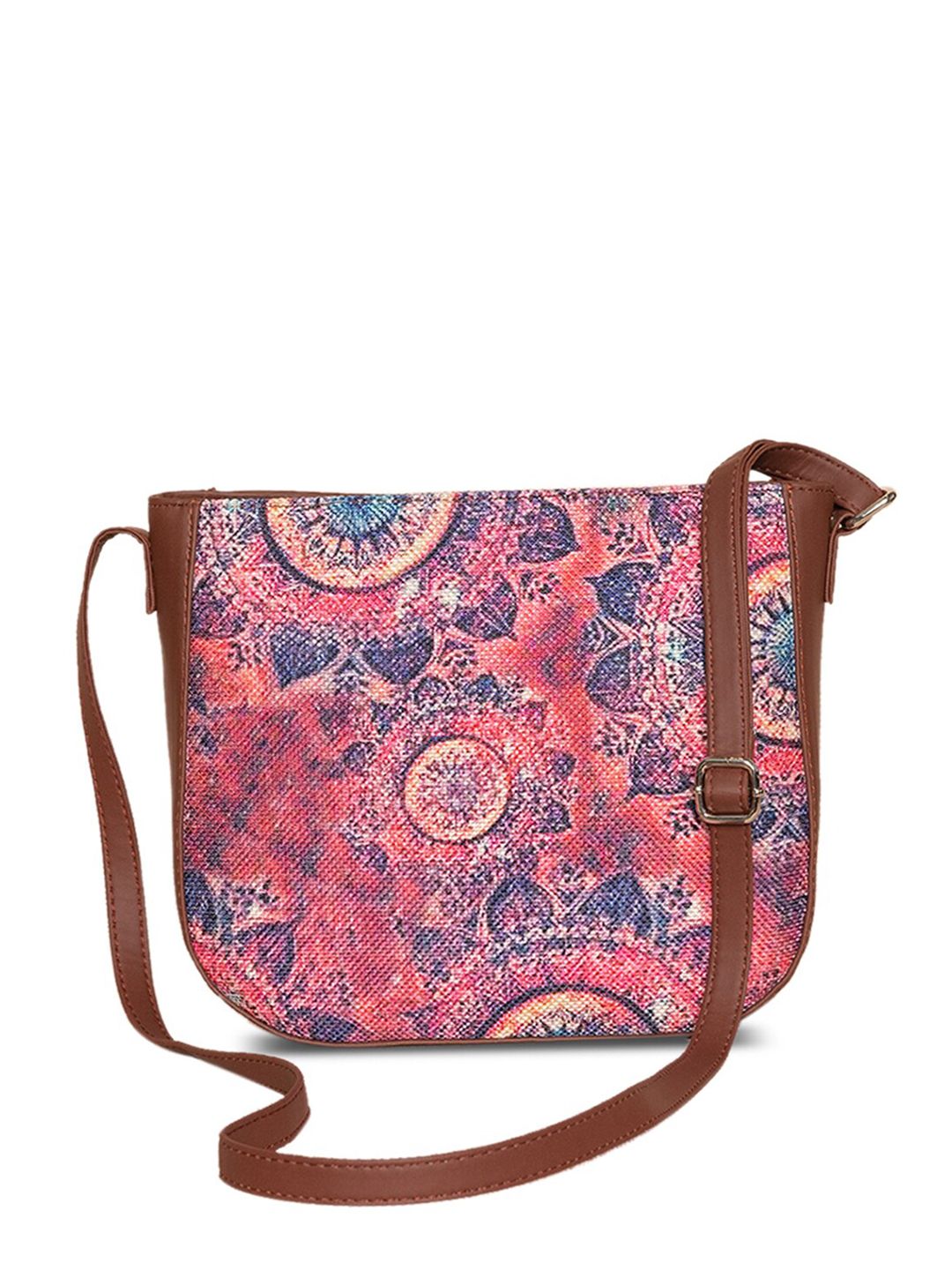 ZOUK Women Pink & Brown Floral Printed Structured Sling Bag