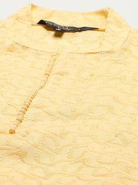 SOJANYA Men Yellow Chikankari Pure Cotton Kurta with Churidar & Nehru Jacket
