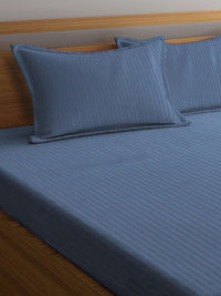 KLOTTHE Blue Striped Cotton 300 TC King Fine Bedsheet with 2 Pillow Covers-98 x 87 inches