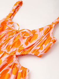 DressBerry Fiery Foliage Waist Cut-Out A-Line Dress