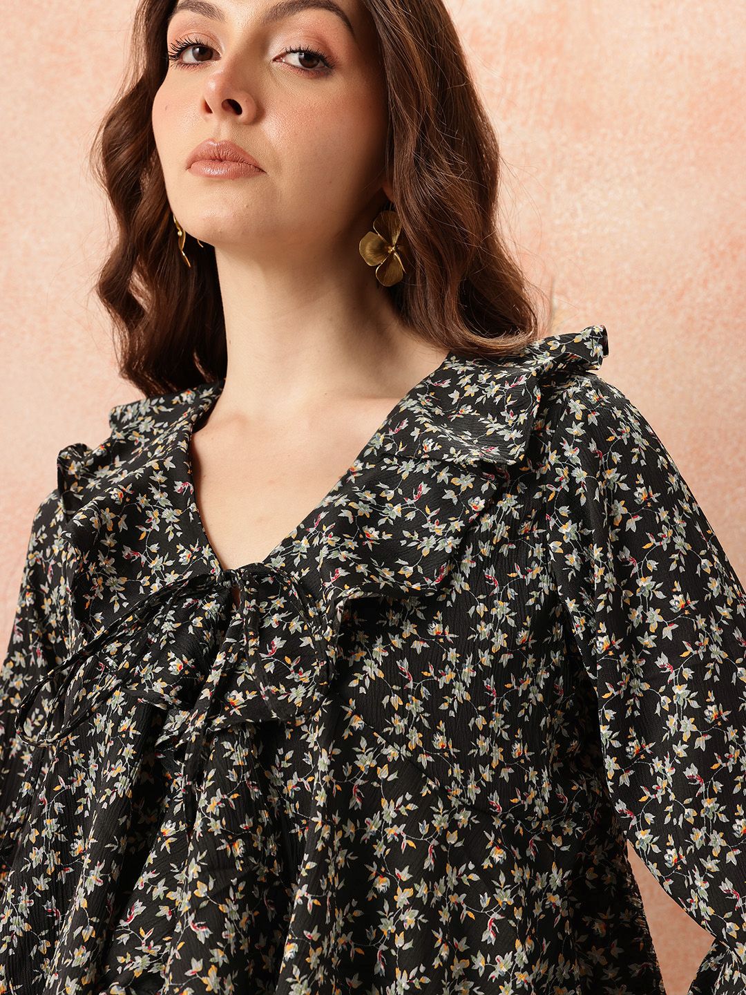 all about you Floral Print Ruffles Empire Crop Top