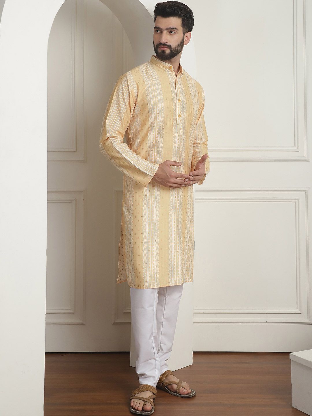SOJANYA Printed Mandarin Collar Straight Kurta with Churidar