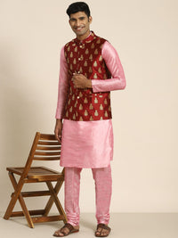 SOJANYA Men Pink Kurta with Churidar with Nehru Jacket