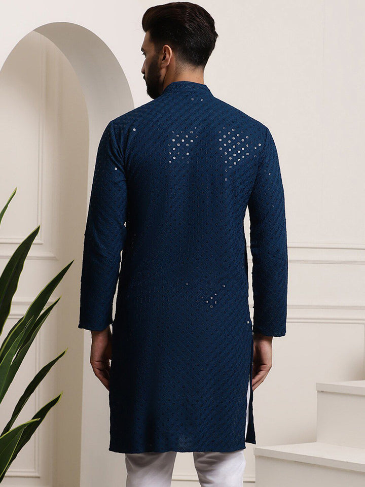 SOJANYA Mandarin Collar Sequins Embellished Pure Cotton Straight Kurta