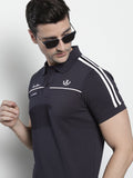 The Indian Garage Co Men Navy Blue Solid Polo Collar Applique Detail Slim Fit T-shirt
