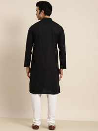 Anug by SOJANYA Men Black Dobby Band Collar Kurta