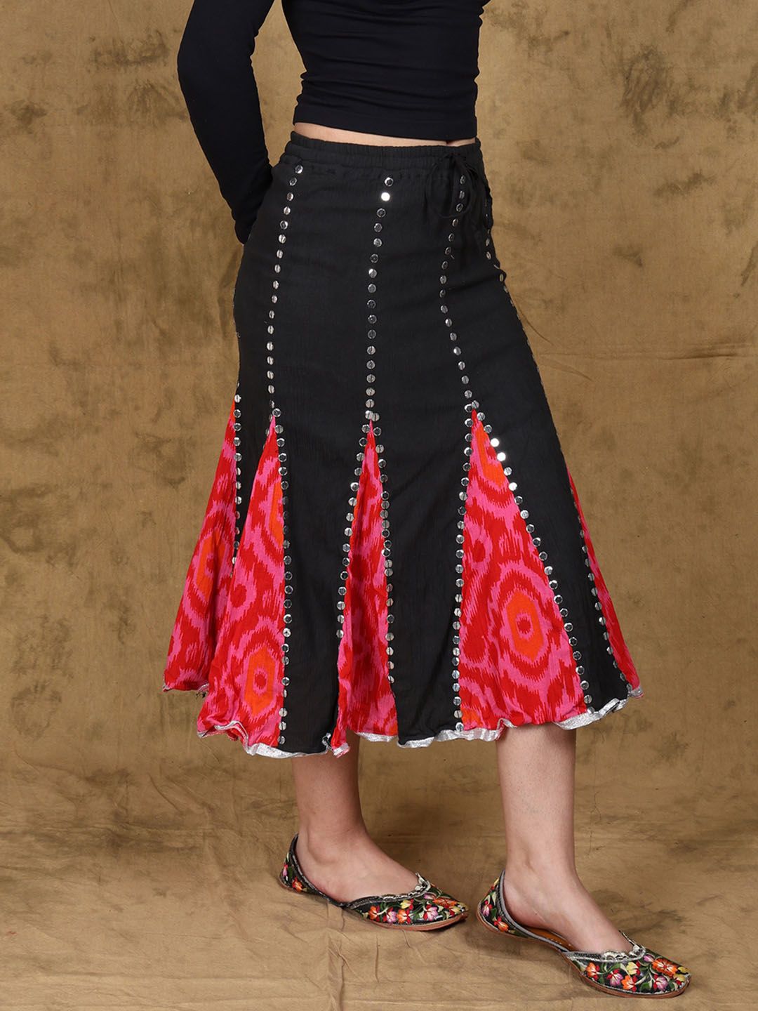 Exotic India Colourblocked Pure Cotton Midi  Skirts