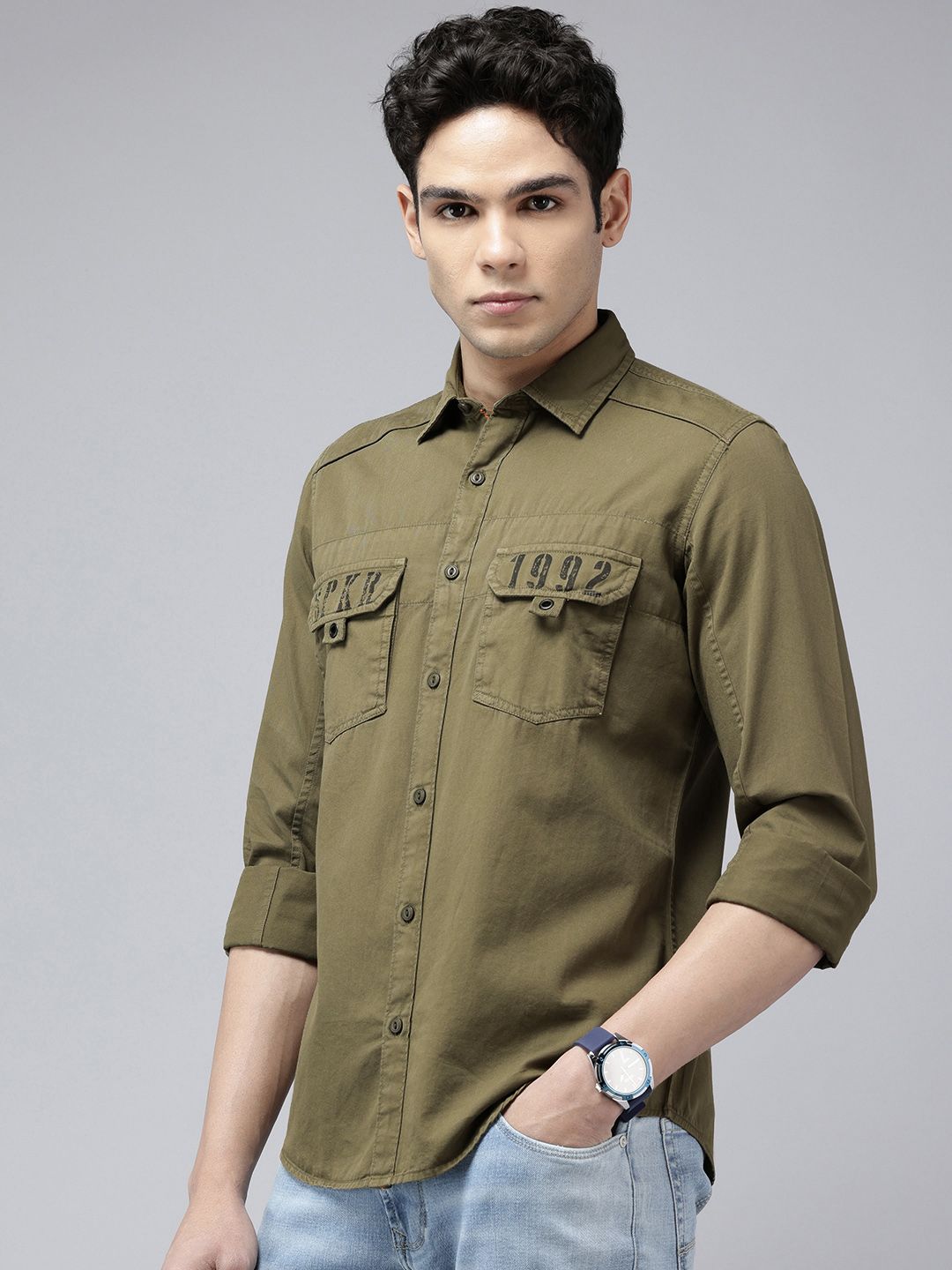 SPYKAR Pure Cotton Slim Fit Opaque Casual Shirt