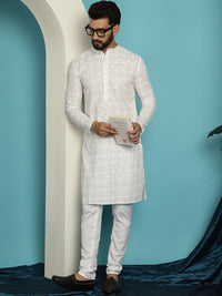 SOJANYA Sequin Embroidered Pure Cotton Straight Kurta With Pyjamas