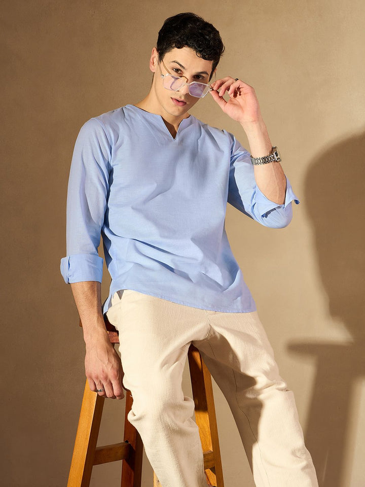DENNISON Men Blue Comfort Fit Solid Shirt Style Kurta