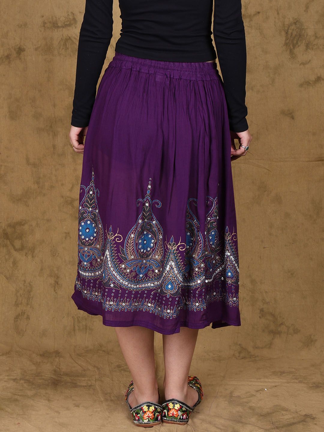 Exotic India Printed Flared Midi Skirts