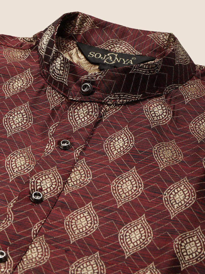 SOJANYA Woven Design Mandarin Collar Silk Cotton Kurta