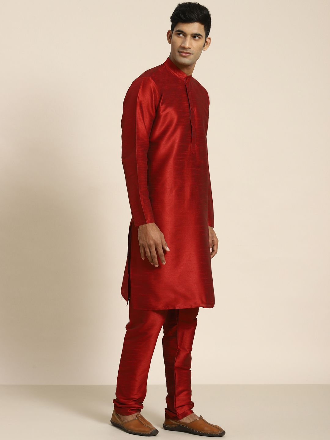 SOJANYA Men Woven Design Kurta with Churidar with Nehru Jacket