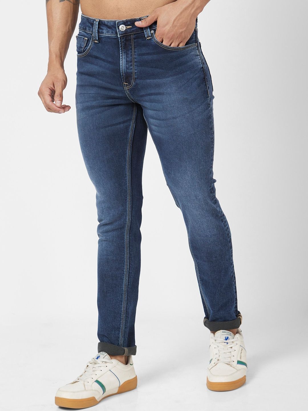 SPYKAR Men Skinny Fit Low-Rise Heavy Fade Stretchable Jeans