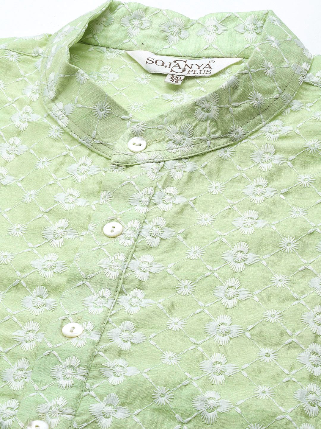 SOJANYA PLUS Men Sea Green Embroidered Kurta with Churidar Comes with a Nehru Jacket