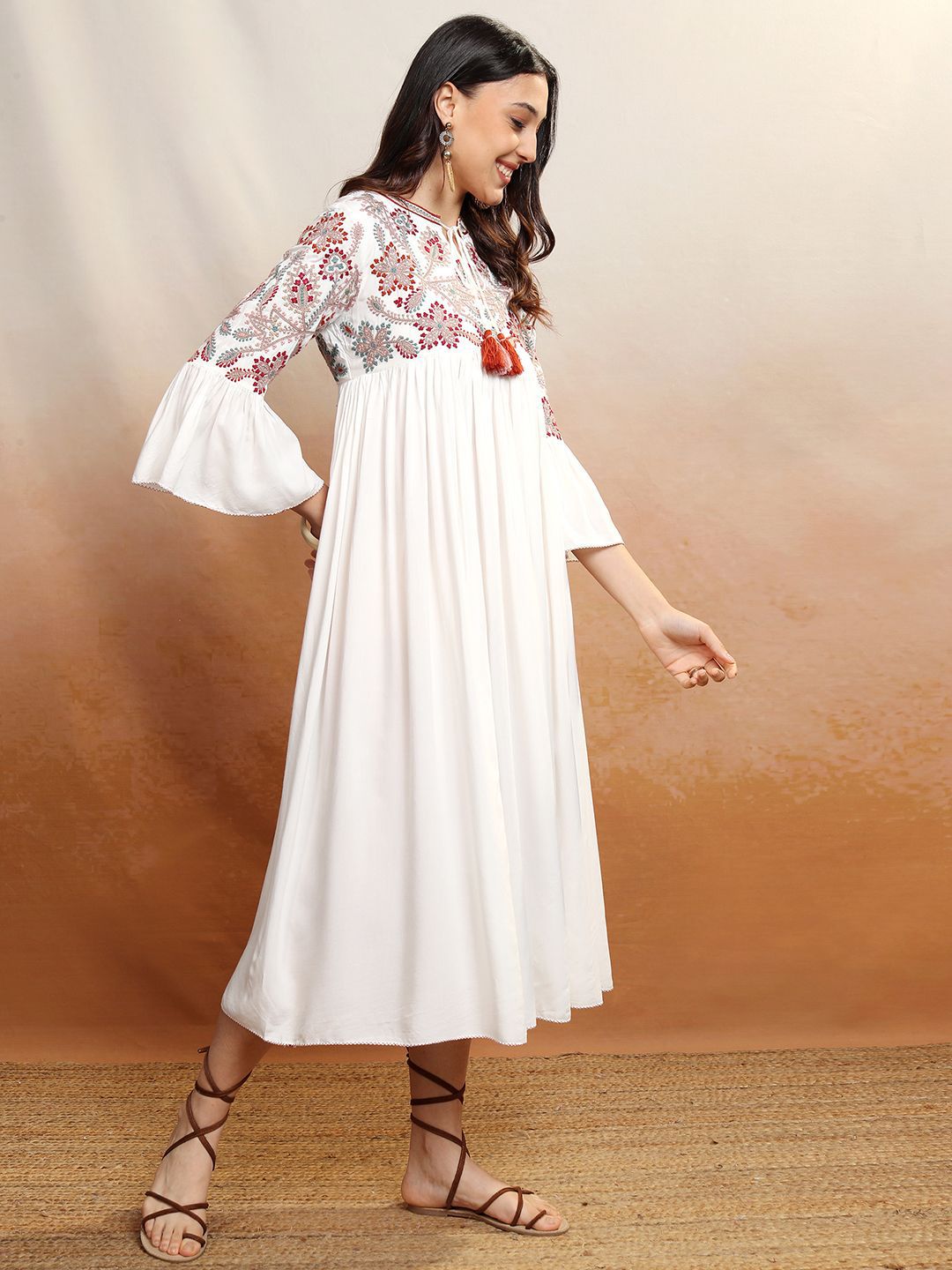 Vishudh Floral Embroidered A-Line Midi Dress