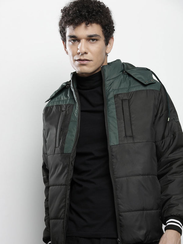 The Indian Garage Co Men Colourblock Zip-Front Hooded Puffer Jacket
