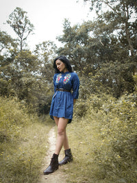 DressBerry Blue Self Design High-Low Chambray Pure Cotton Top