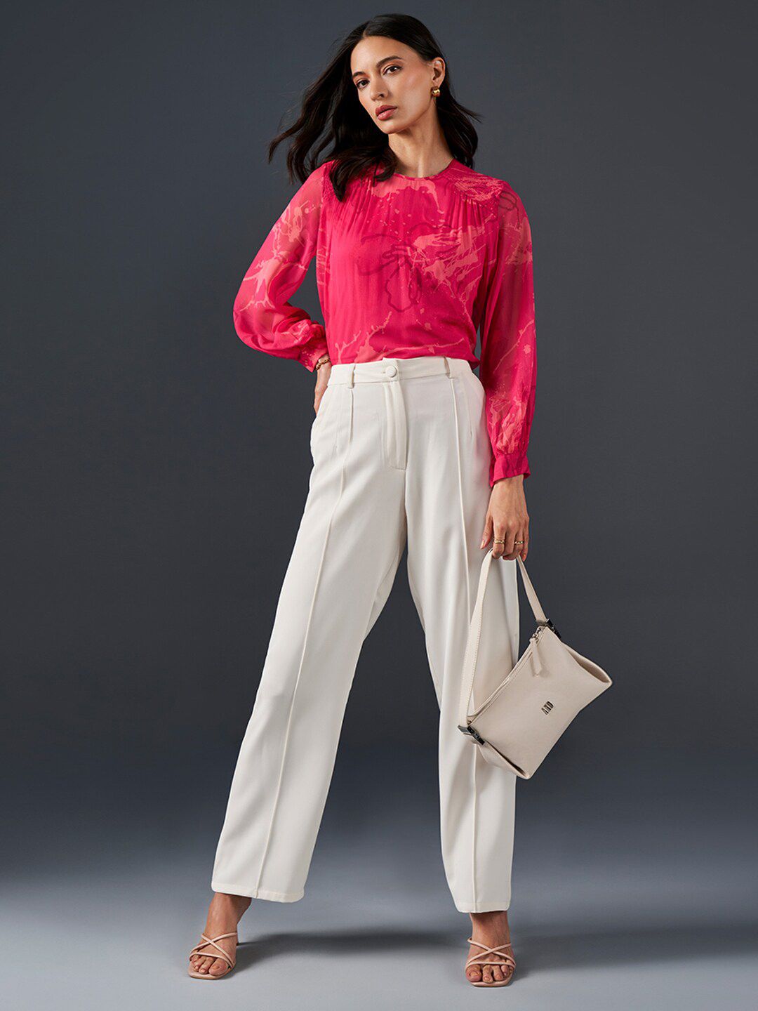 AND Floral Printed Gathered Detail Top
