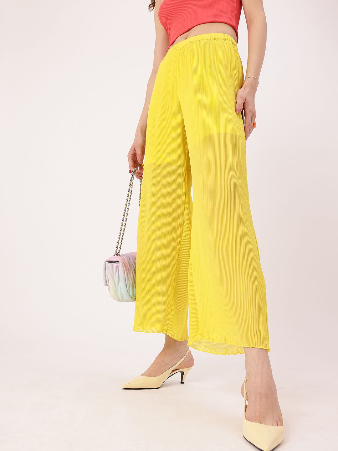 DressBerry Women Delicate Accordion Pleats Wide Leg Trousers