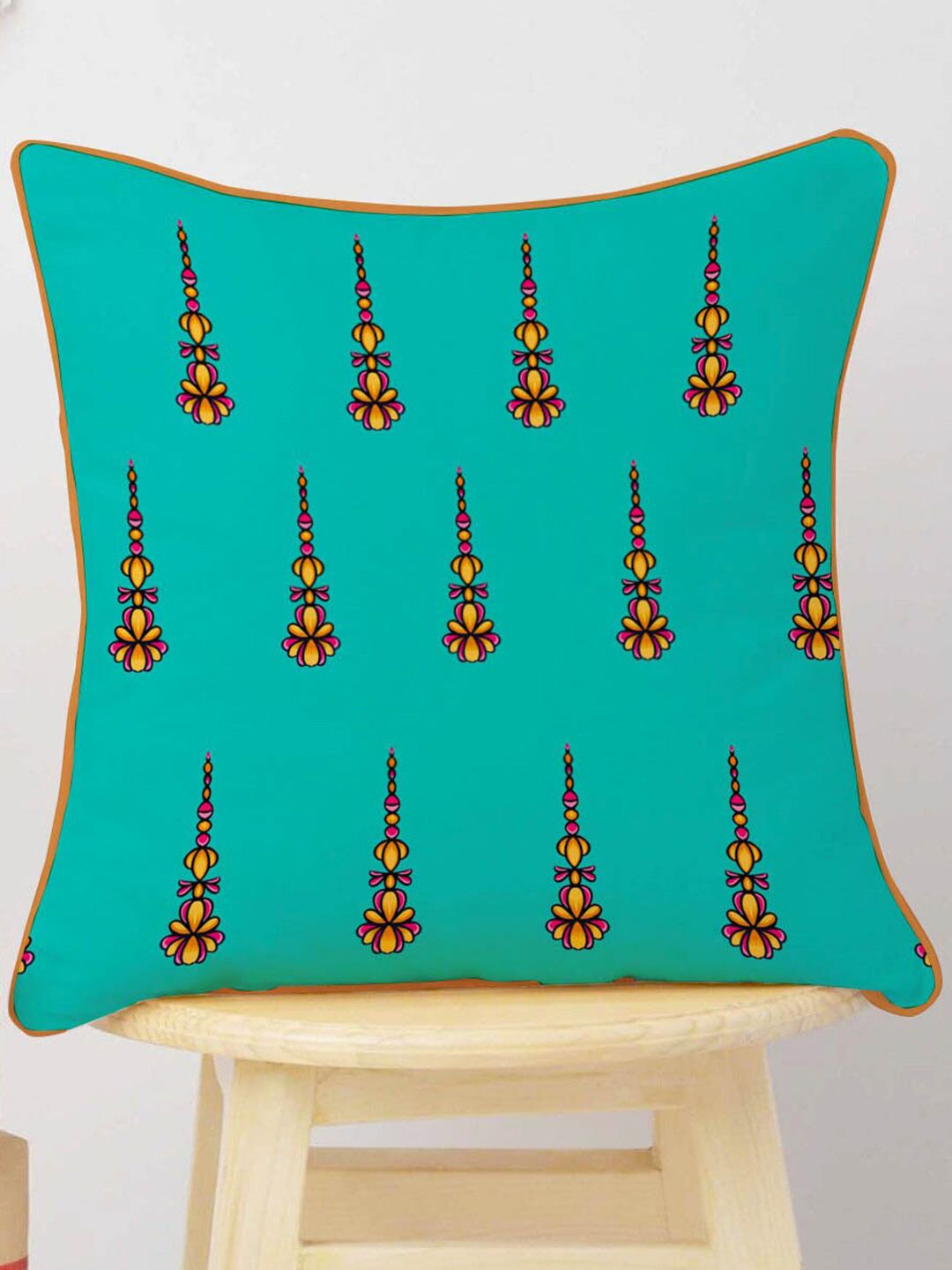 STITCHNEST Yellow & Blue Set of 5 Floral Velvet Square Cushion Covers
