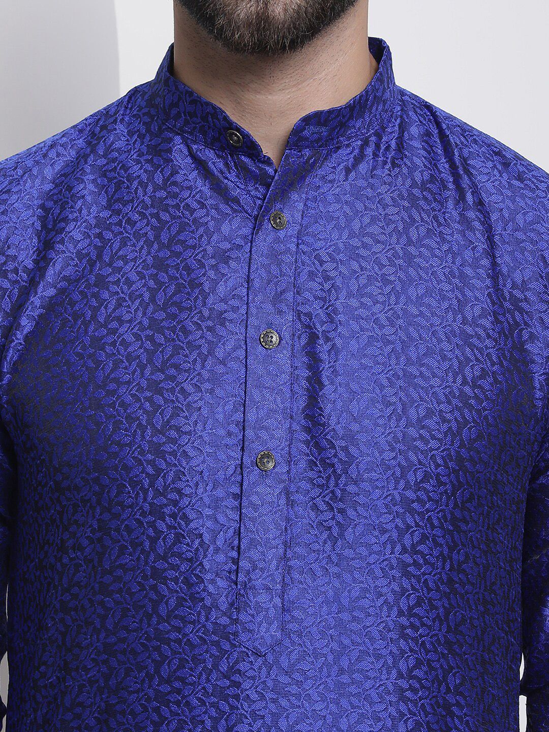 SOJANYA Floral Woven Design Mandarin Collar Kurta