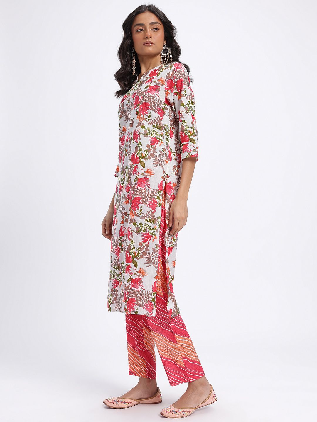 Anouk Floral Printed Pure Cotton Kurta with Trousers & Dupatta