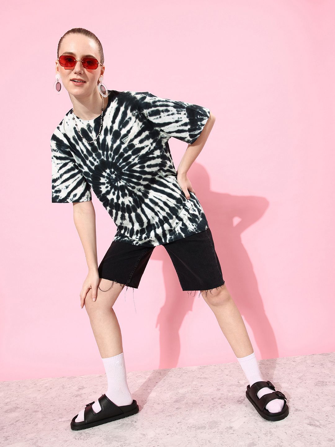 DILLINGER Women Tie & Dye Graphic Print Oversized T-shirt