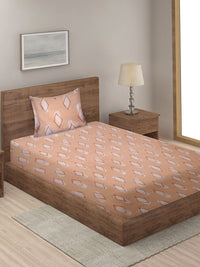 KLOTTHE Peach Geometric Cotton 210 TC Single Fine Bedsheet with a Pillow Cover-89 x 59 inches