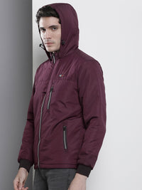 The Indian Garage Co Men Slim Fit Zip-Front Hooded Bomber Jacket