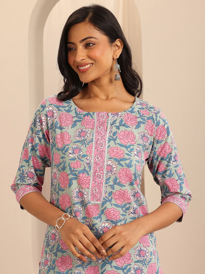 Libas Printed Regular Gotta Patti Pure Cotton Straight Kurta with Trousers & Dupatta