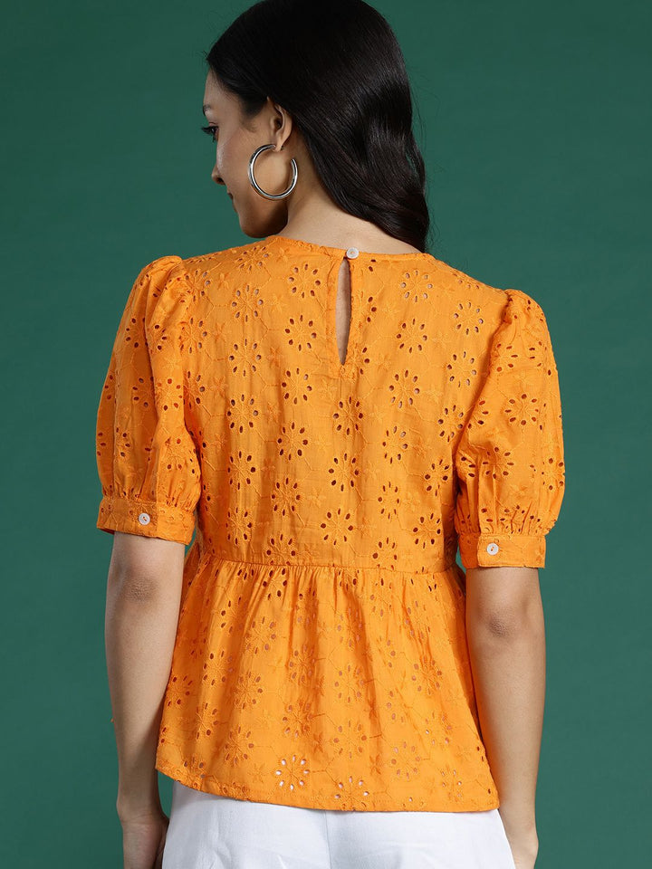 DressBerry Puff Sleeve Pure Cotton Schiffli Top