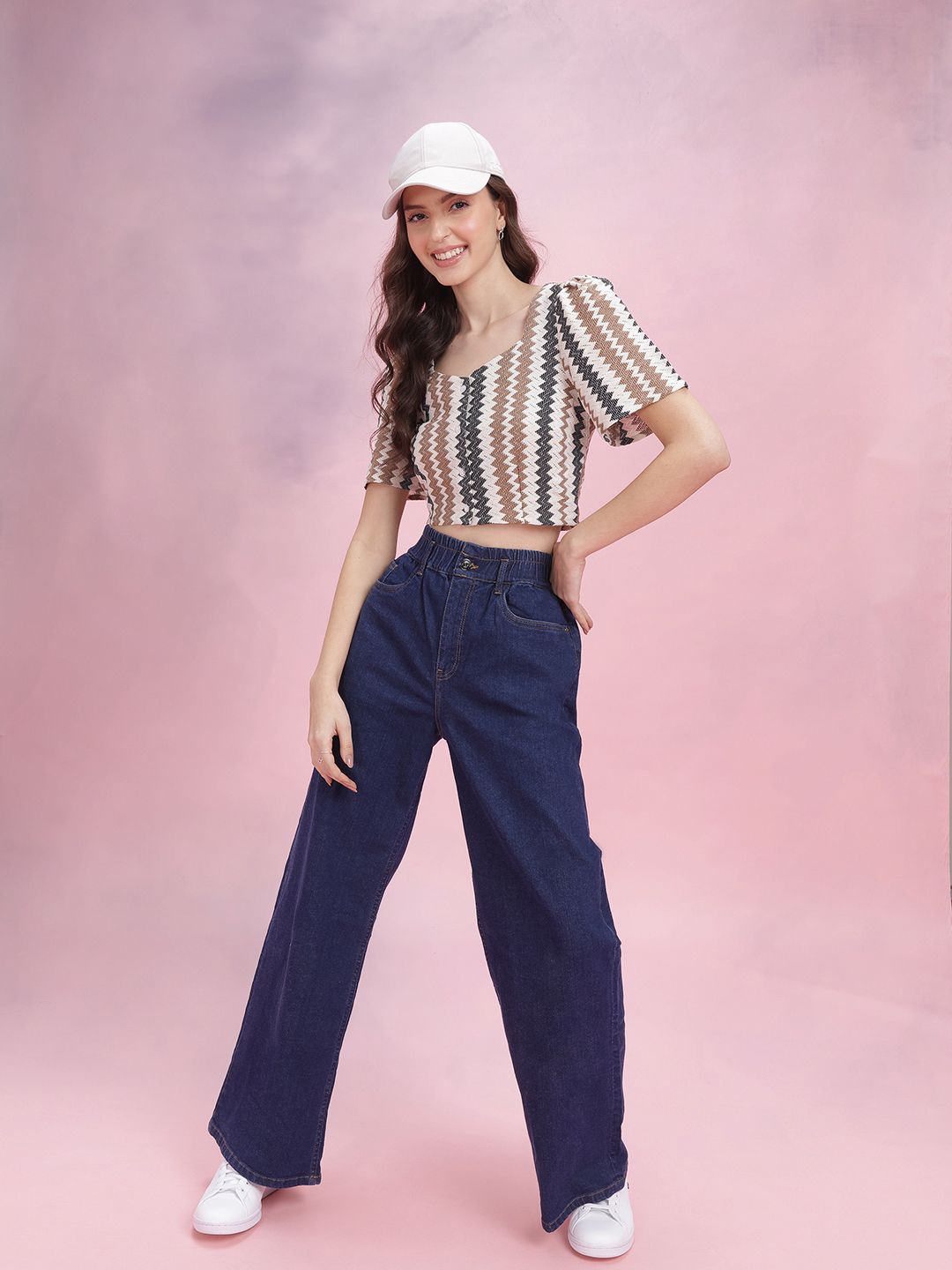 DressBerry Self-Striped Crop Shirt