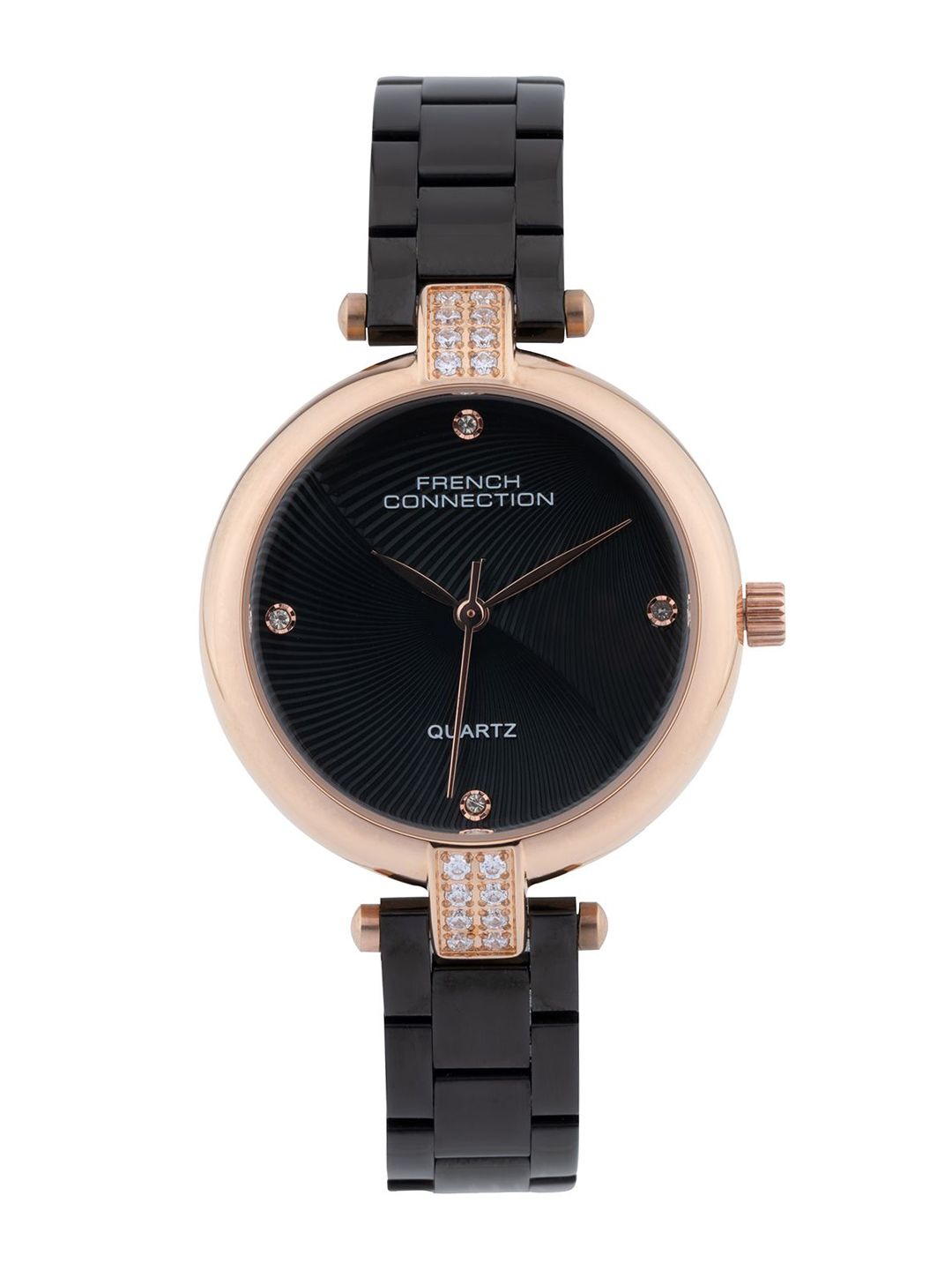 Sambungan Perancis Wanita Dail Hiasan & Tali Keluli Tahan Karat Analog Watch FCM01BM