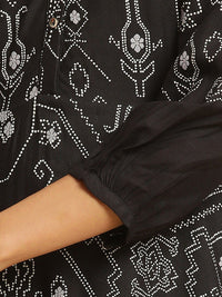 W Ethnic Motifs Printed Mandarin Collar Puff Sleeves Maxi Dress