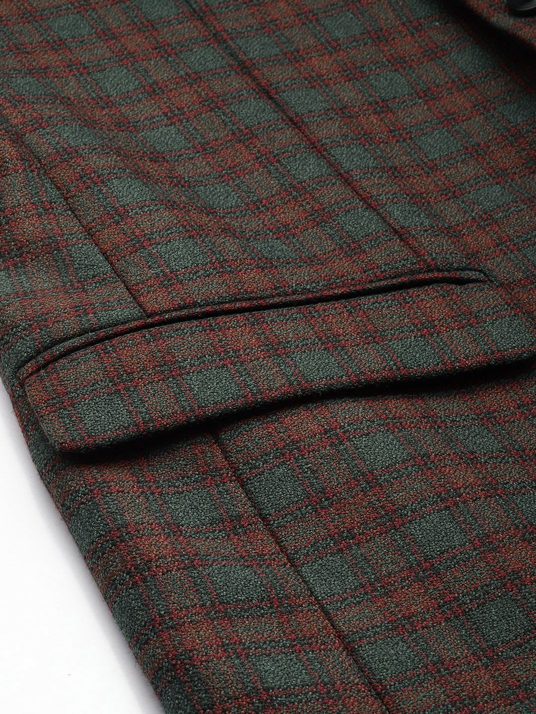 Park Avenue Checked Notched Lapel Collar Slim Fit Formal Blazer