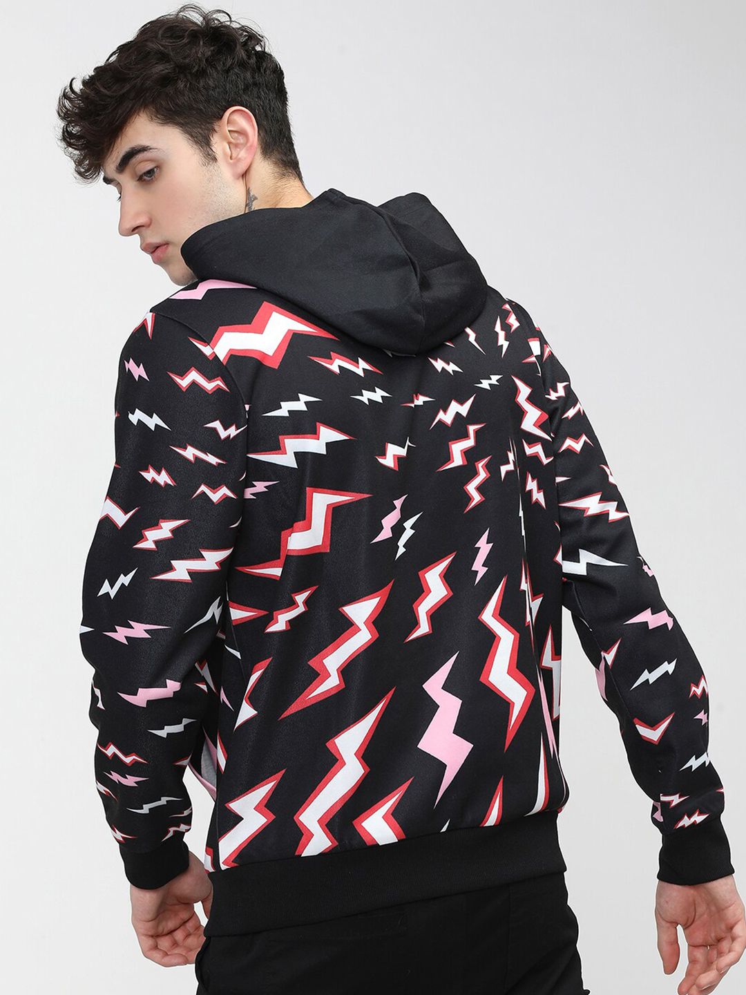 HIGHLANDER Men Black & Red Printed Hooded Sweatshirt