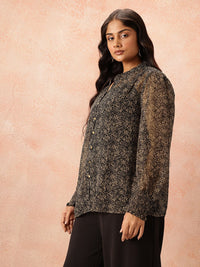all about you Plus Size Floral Print Sheer Shirt Style Top