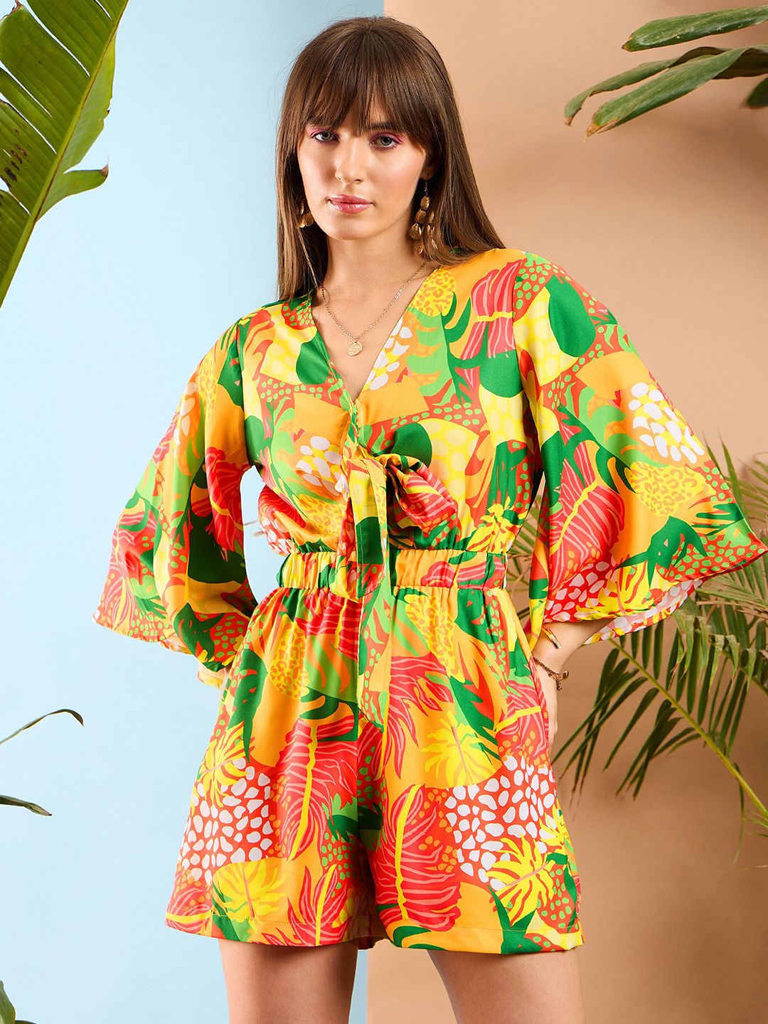 SASSAFRAS Floral Printed V-Neck Playsuit