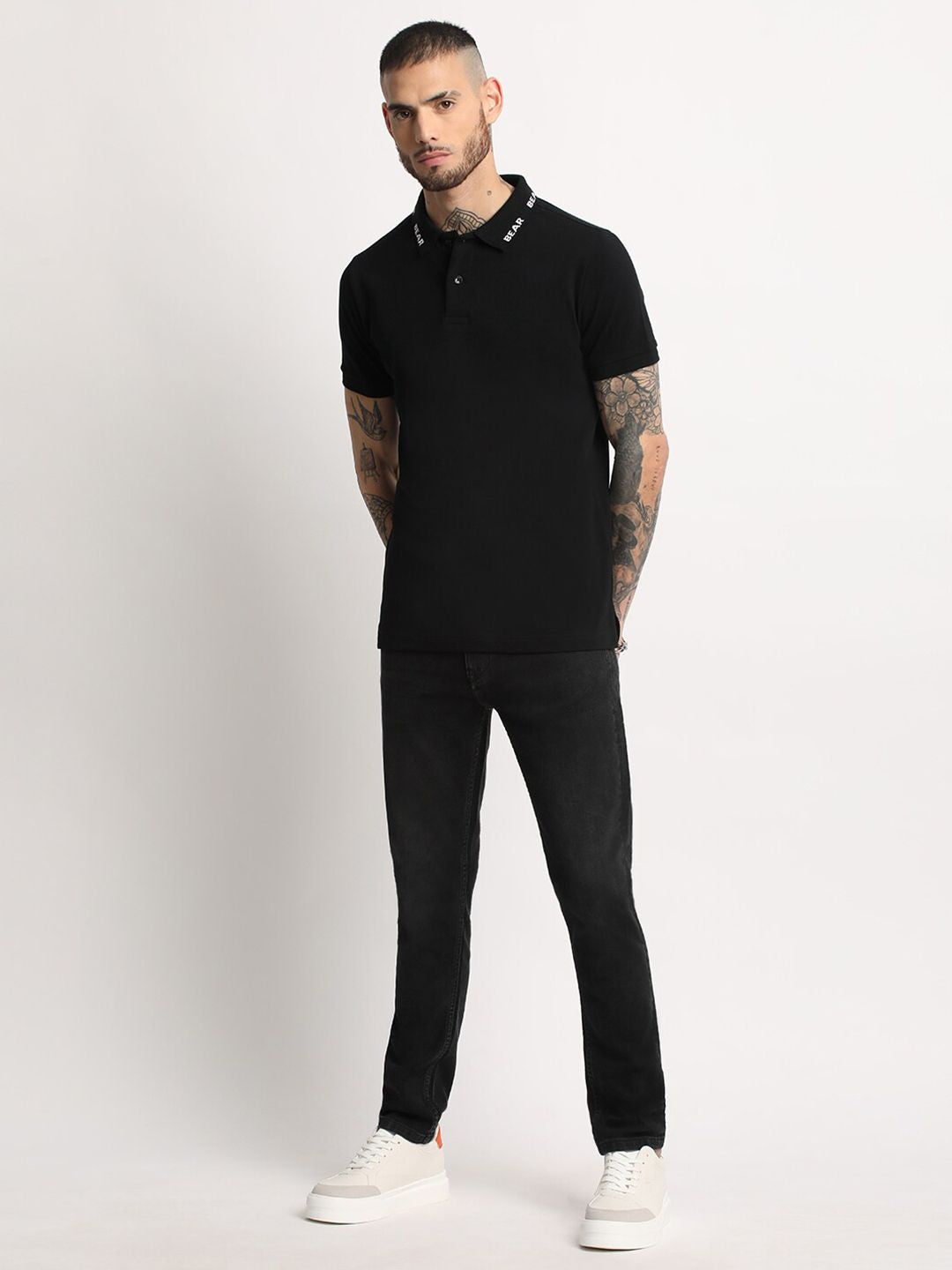 THE BEAR HOUSE Slim Fit Polo Collar Pure Cotton T-shirt