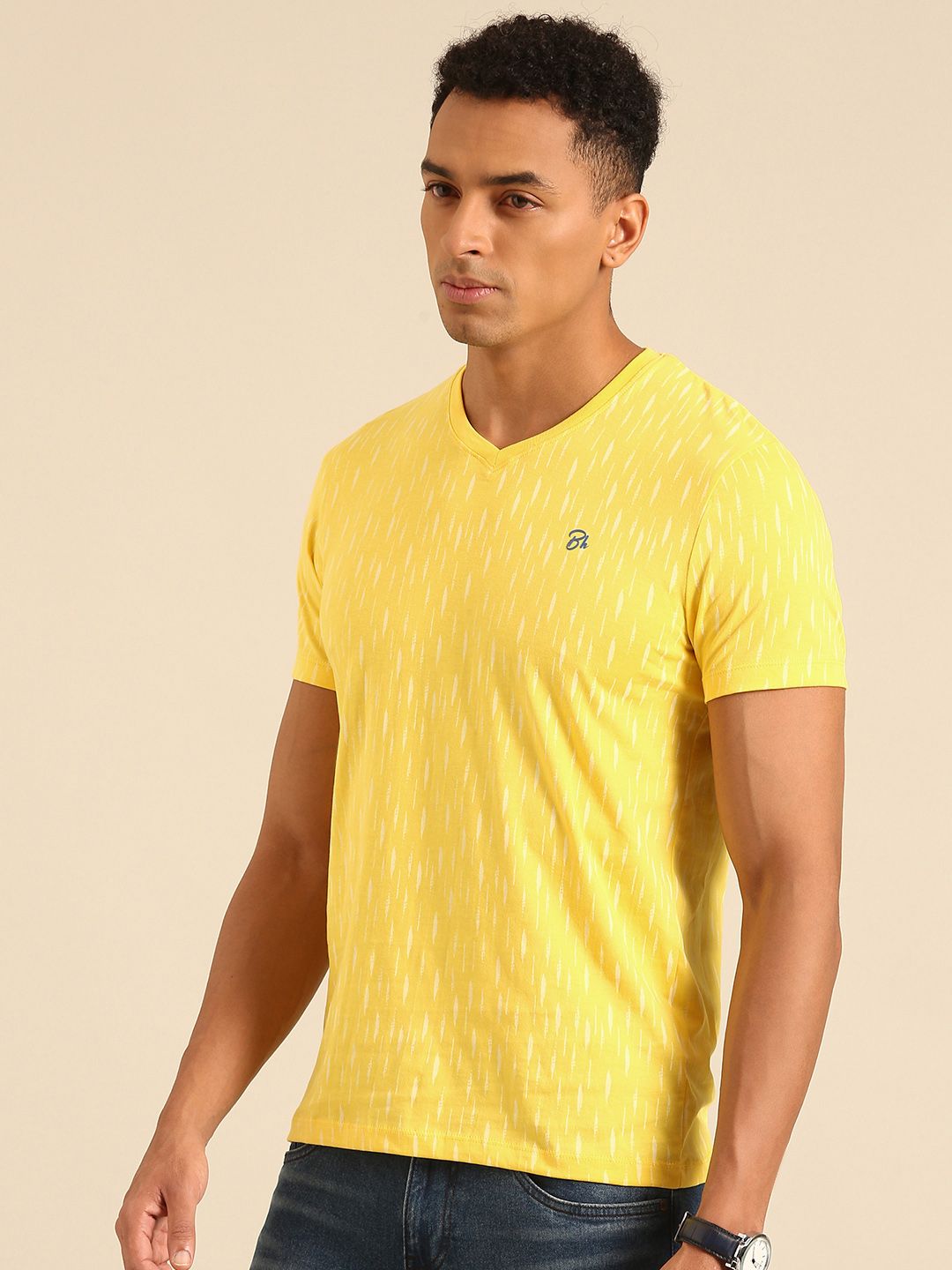 Being Human Pure Cotton Abstract Printed V-Neck T-shirt