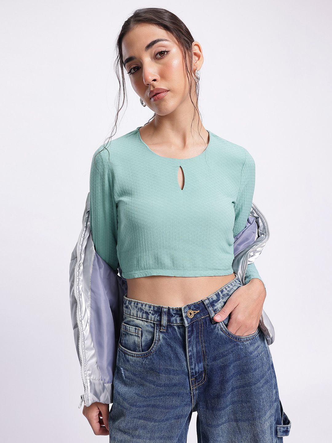 DressBerry Girly Glam Textured Crop Top