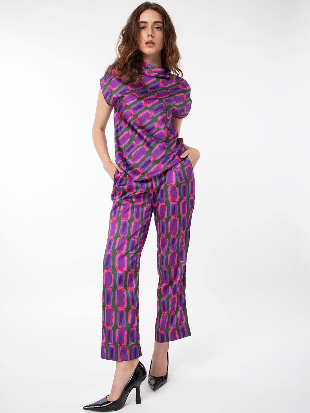 RAREISM Geo Abstract Print Satin Trousers