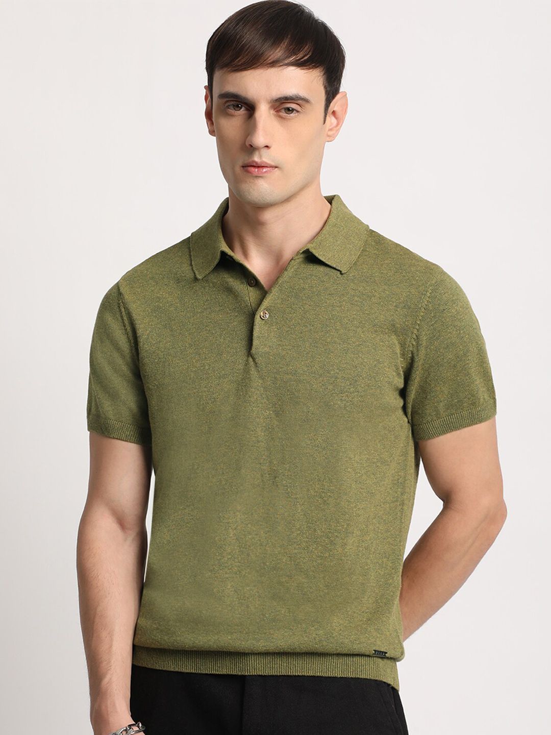 THE BEAR HOUSE Men Solid Regular Fit Cotton Polo Collar T-Shirt
