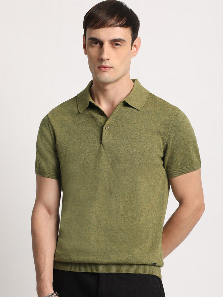 THE BEAR HOUSE Men Solid Regular Fit Cotton Polo Collar T-Shirt