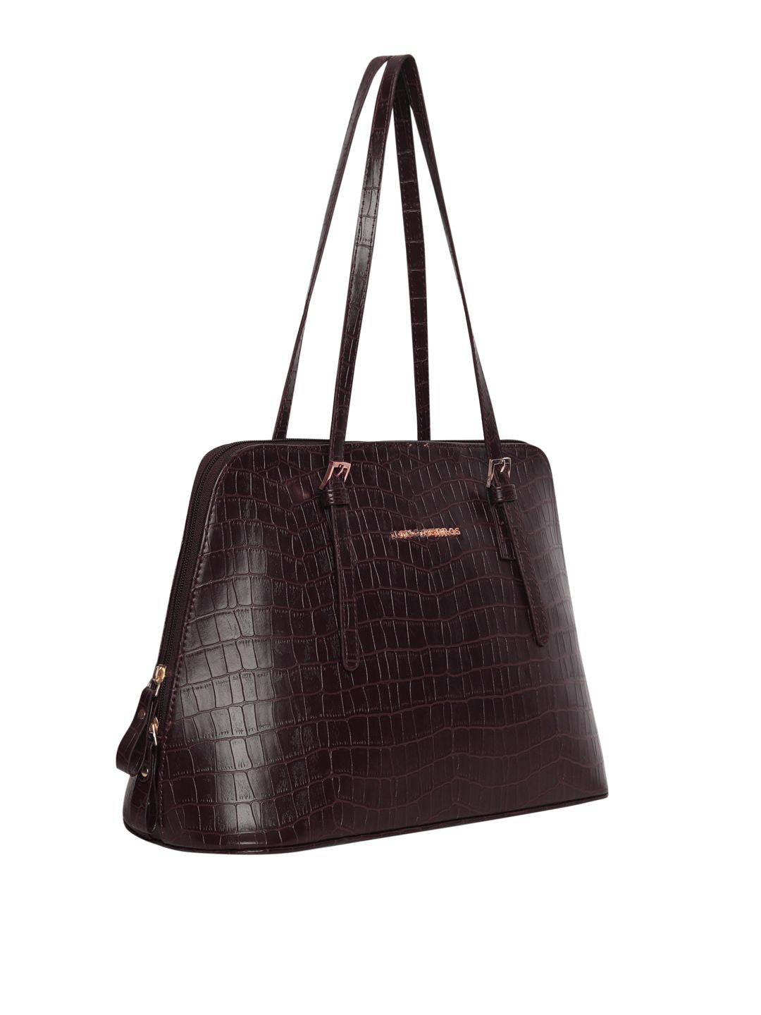 Lino Perros Coffee Brown Croc Textured Shoulder Bag