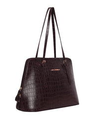 Lino Perros Coffee Brown Croc Textured Shoulder Bag